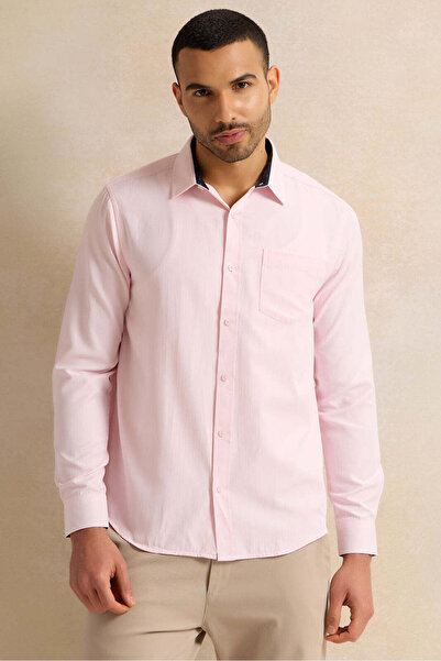 REDTAG Men Pink Plain Shirt