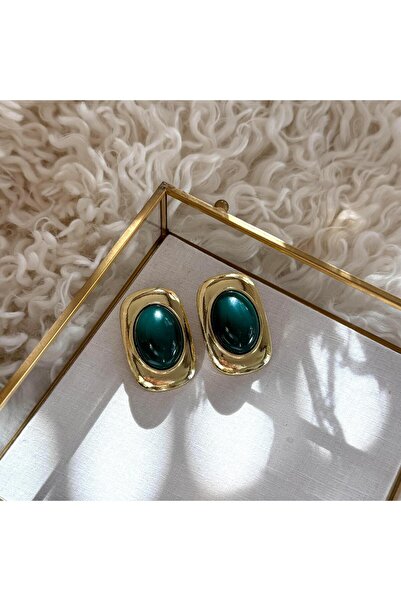 Alice İsstanbul Gold Detaylı Oval Yeşil Vintage Küpe