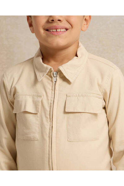 REDTAG Boys Beige Coordinated Collared Linen Shirt