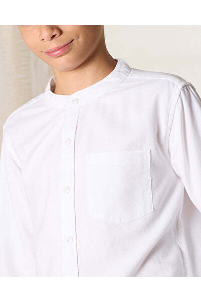 REDTAG Senior Boys White Mandarin Collar Shirt