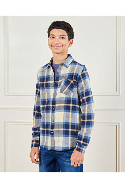 REDTAG Senior Boys Blue Flannel Casual Shirt