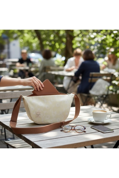 sewingya El Yapımı Sarı Papatya Desenli %100 Pamuklu Sürdülebilir Kumaş Çapraz Omuz Çantası