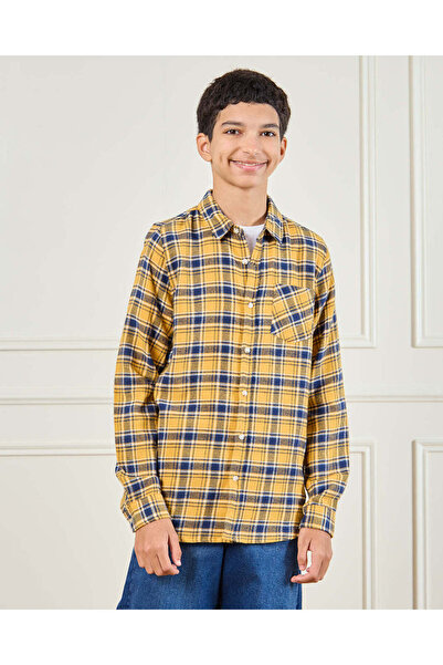 REDTAG Senior Boys Mustard Flannel Casual Shirt