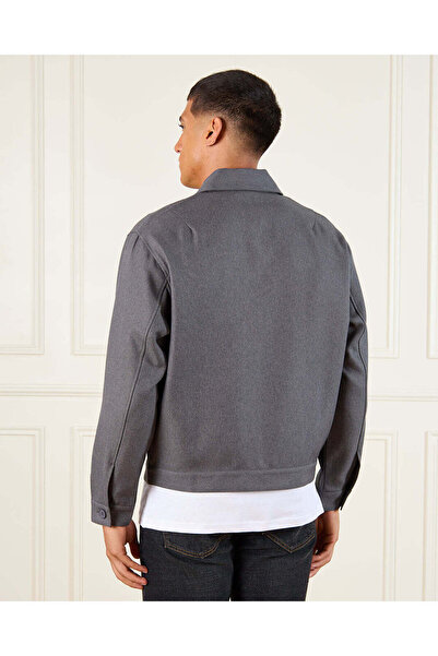 REDTAG Men Grey Zip-Through Shirt