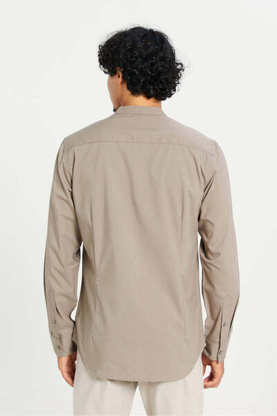 REDTAG Men Beige Mandarin Collar Long Sleeve Shirt