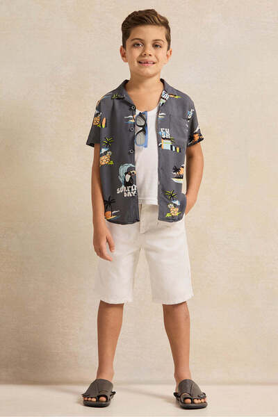 REDTAG Boys Grey Printed Shirt