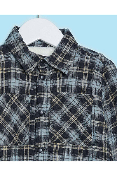 REDTAG Infant Boys Black And Blue Sherpa Lined Shacket