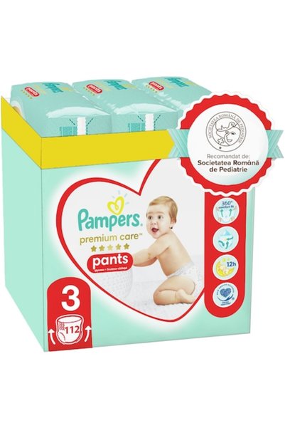 Pampers Scutece Premium Care Pants Pull-up XXL, mărimea 3, 6-11 kg, 112 buc.