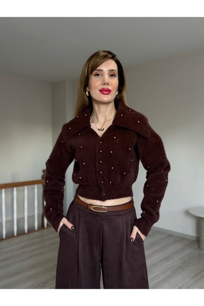 YK FASHION Düğmeli İnci Detaylı Hırka