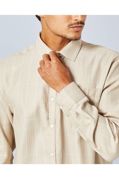 REDTAG Men Beige Checkered Shirt