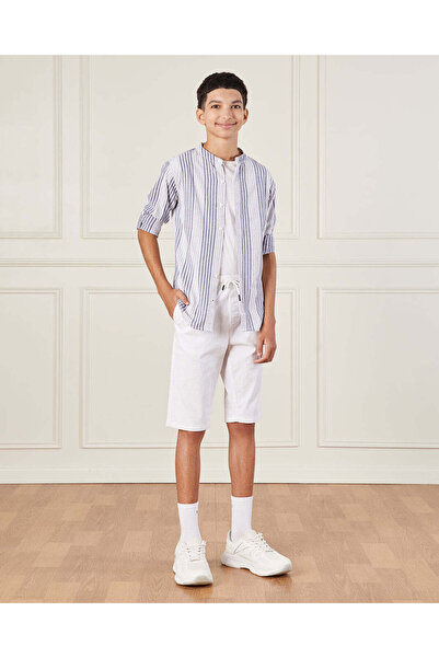 REDTAG Senior Boys White Striped Casual Shirt