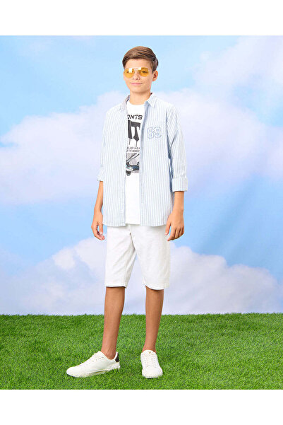 REDTAG Senior Boys Blue Oxford Shirt With White T-Shirt Set (2 Piece)