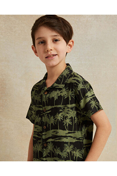 REDTAG Boys Black Printed Resort Shirt