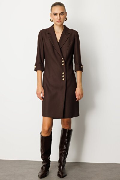 Ekol Kruvaze Yaka Düğmeli Elbise 4009-26k