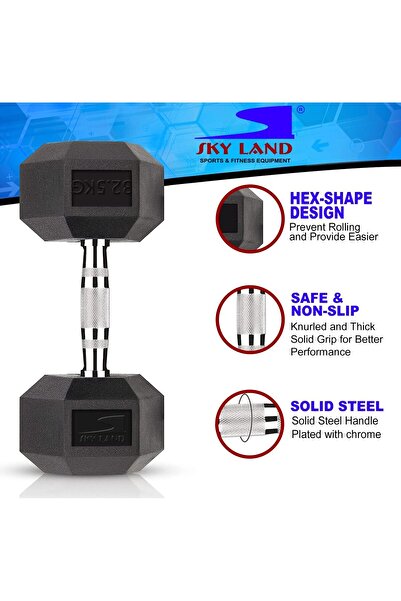 SKY LAND HEX Dumbbells EM-9260-32.5 Rubber Coated 32.5KG x2 Cast Iron for Gym & Strength