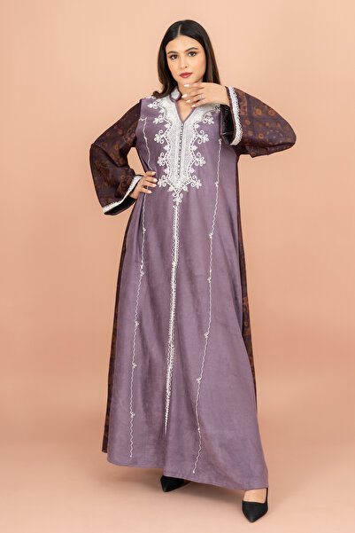 IKKXA Mandarin Colar White Embroidery Winter Straight Cut Jalabiya