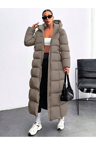 ParlaMira Γυναικείο μακρύ παλτό με κουκούλα Premium Puffer