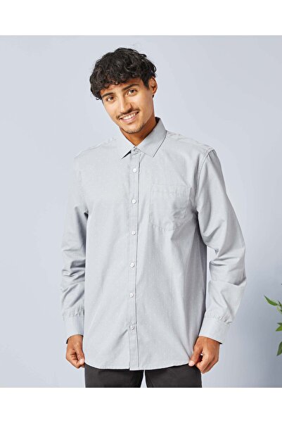 REDTAG Men Grey Solid Shirt