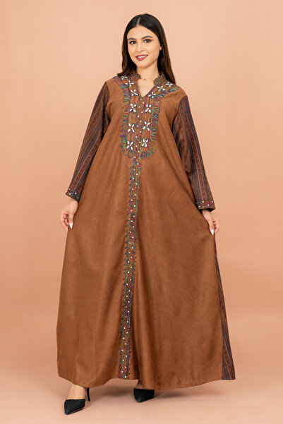 IKKXA Colorful Embroidery Soild Winter Jalabiya