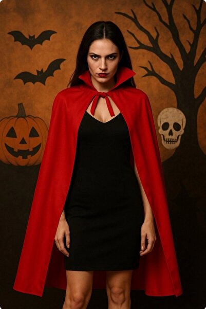 TOYFEST Σετ μανδύας βαμπίρ και μάσκας αιματορροϊκού κρανίου με κόκκινο γιακά 120 εκ. για ενήλικες – Στολή για το Halloween