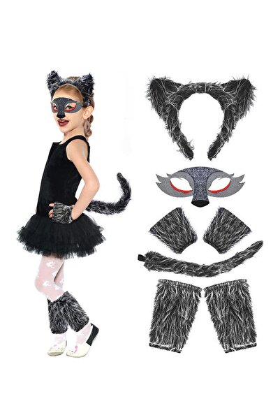 Choice One Size set Girl Plush Wolf Ear Headband Tail Skirt Mask Suit Wolf Co...
