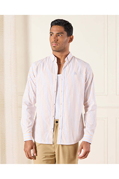 REDTAG Men Orange Striped Shirt