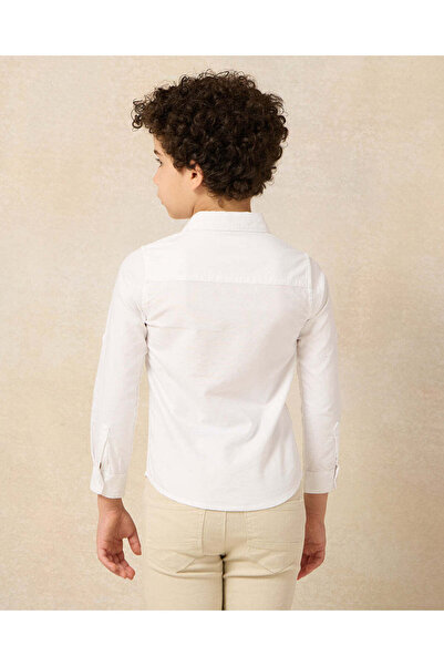 REDTAG Boys White Contrast Placket Long Sleeve Oxford Shirt