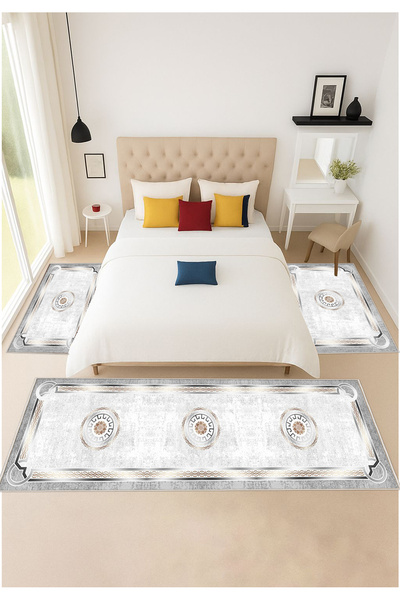 STY Home Gri Dijital Baskılı 3 'lü Yatak Odası Halısı Yolluk Takımı 80x150 2 ...