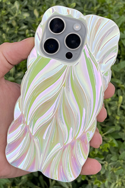 CEPSTOK iPhone 14 Pro Kılıf Yaprak Desenli Parlak Darbe Önleyici Silikon Kapak