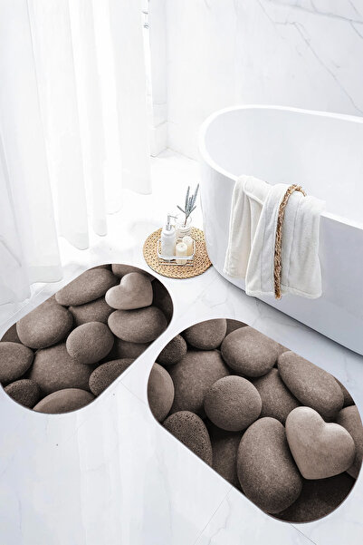 EVİMSEN Set de scaune pentru toaletă cu covoraș de baie oval, cu model de pia...