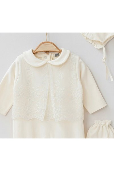 P&H BABYWEAR Peter Pan Collar Lace Embroidered 3-Pack Baby Rompers