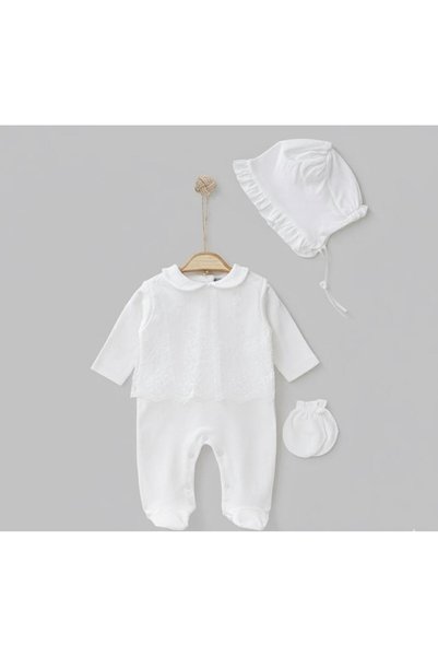 P&H BABYWEAR Peter Pan Collar Lace Embroidered 3-Pack Baby Rompers