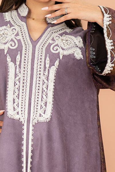 IKKXA Mandarin Colar White Embroidery Work Winter Jalabiya