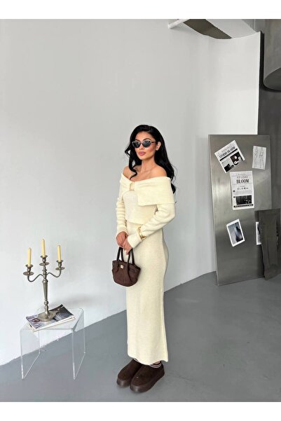 LB Laluna Butik Women's Madonna Collar Blouse and Skirt Knitwear Set