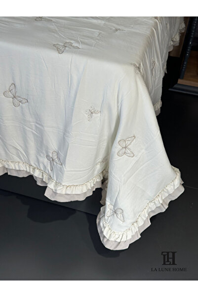 la lune home LA LUNA HOME LİKYA NAKIŞLI ÇİFT FIRFIRLI TEK KİŞİLİK YATAK ÖRTÜSÜ