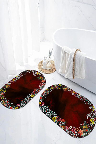 EVİMSEN Set de scaune pentru toaletă cu covoraș de baie oval, model floral, l...