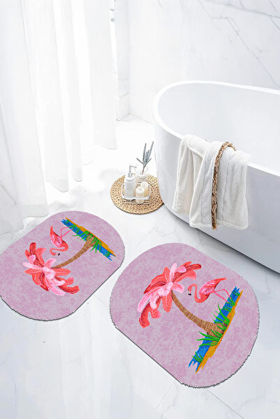 EVİMSEN Set de scaune pentru toaletă cu covoraș de baie oval, cu model de pal...