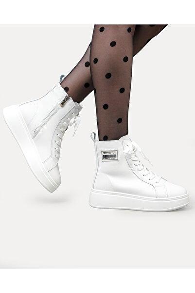 starlike Women's boots, natural leather, white F001-886