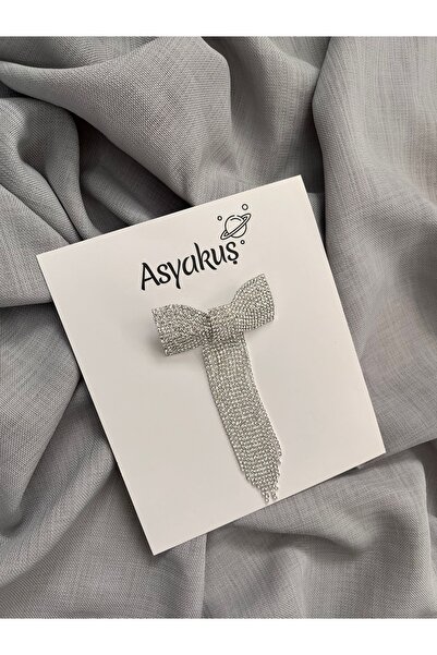 asyakuş Silver Long Tassel Stone Stylish Bow Women's Buckle