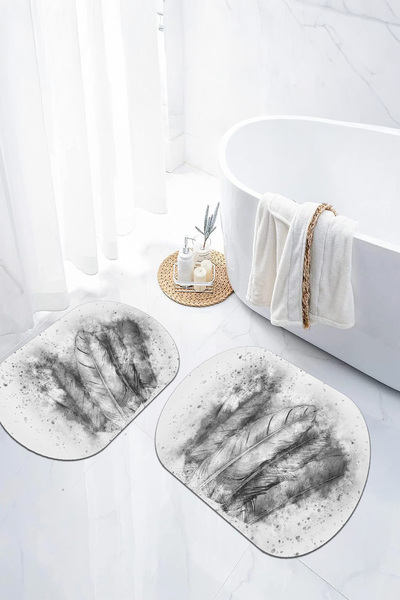 EVİMSEN Set de scaune pentru toaletă cu covoraș de baie oval, lavabil, cu mod...