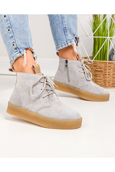starlike Women's boots, natural suede leather, light gray JY6651