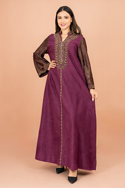 IKKXA Luxury Mandarin Colar Embroidery Beads Patterned Sleeves Jalabiya