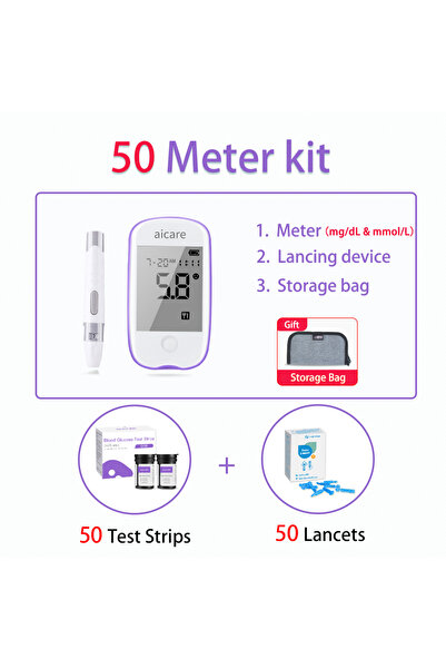 Choice 50 Meter Kit AICARE Blood Glucose Meter Glucometer Diabetes 50/100 Test Strips Lancets Blood Sugar M