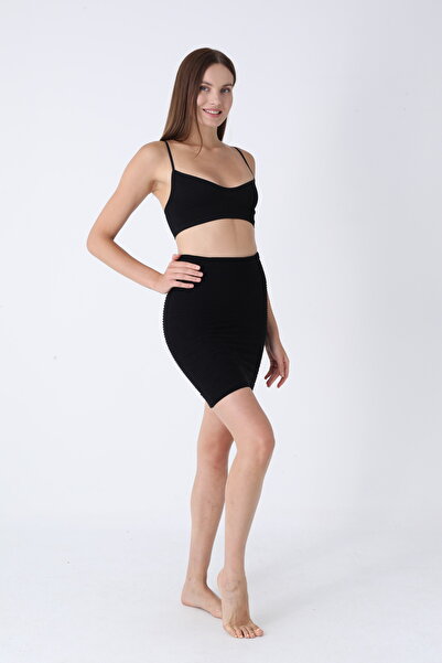 Serena Black midi skirt with stripes, Stitch-Free