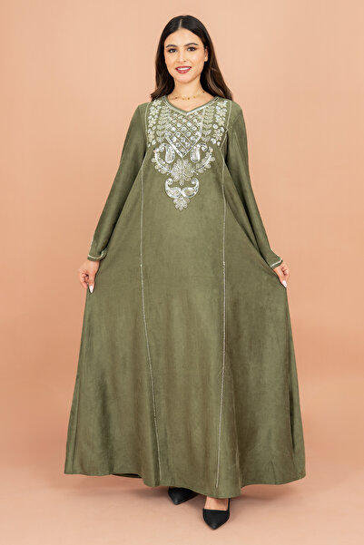 IKKXA Wide Sleeve Shimmer Fabric Silver Embroidery Jalabiya