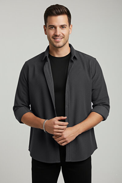 DeepSEA Ανδρικό πουκάμισο Smoked Velvet κοτλέ Relaxed Fit Μαλακό πουκάμισο με υφή ελαστικό ύφασμα Velvet 2600758