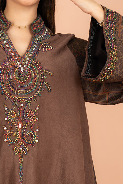 IKKXA Luxury Colorful Embroidery Wide Sleeves Solid Jalabiya