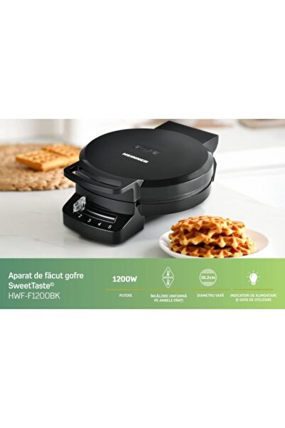 Heinner Waffle Maker HWF-F 1200 BK, 1200 W, non-stick coating, adjustable thermostat, Black