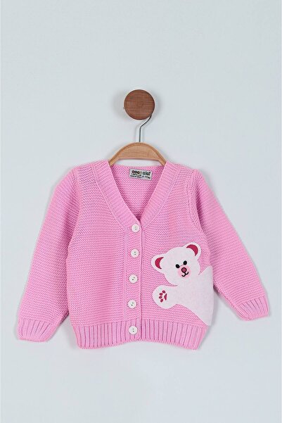 babynow Babynova Bear Figured Button Detailed Baby Girl & Kids Cardigan