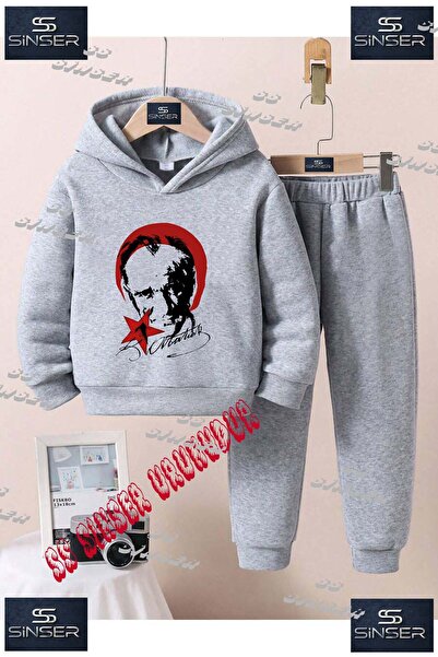 SS SİNSER Παιδικό Unisex Σετ Φόρμας με Κουκούλα "ATATURK RED MOON STAR BLACK"...